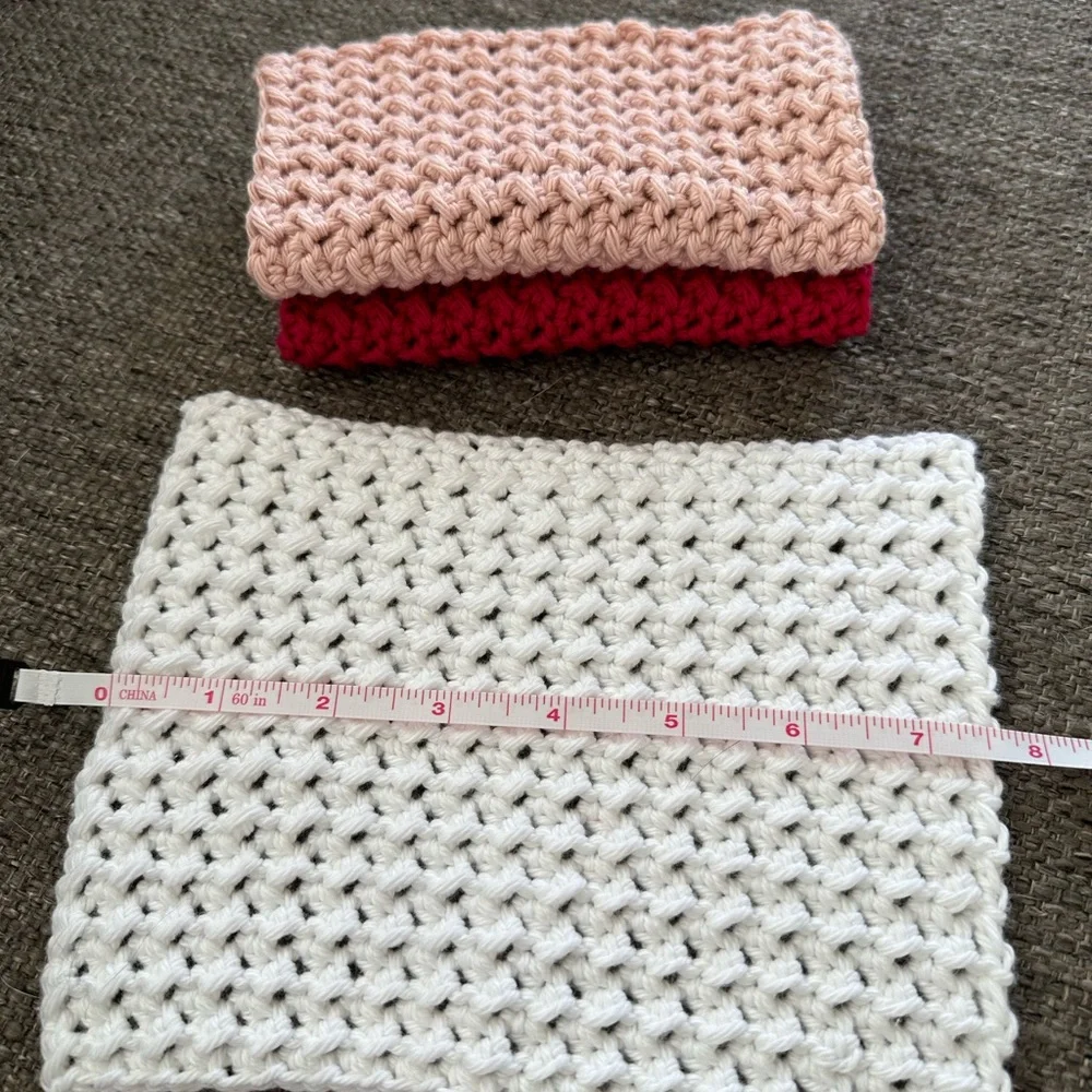 Handmade 100% Cotton Dish Wash Spa Red Pink White Cloths